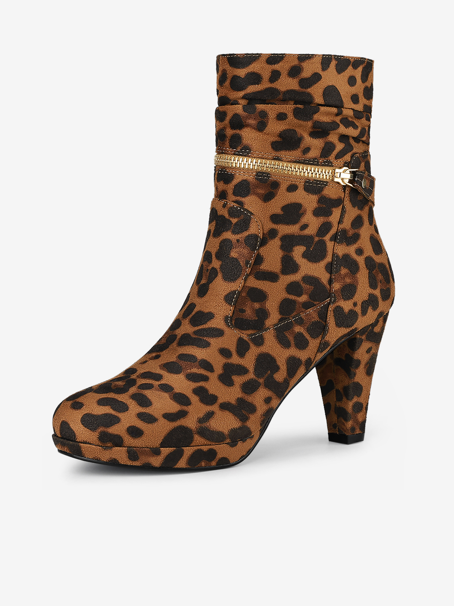 Ankle Zip Platform High Heel Mid Calf Boots Leopard/8 - Allegra K catalog