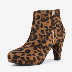 Side Zipper Low Platform Chunky Heel Ankle Booties Leopard/7.5 - Allegra K catalog