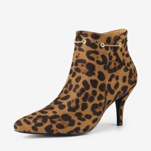 Pointed Toe Side Zip Stiletto Heel Ankle Booties Leopard/9 - Allegra K catalog