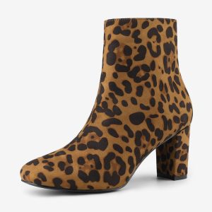 Dress Side Zip Chunky Heel Ankle Boots Leopard/9 - Allegra K catalog