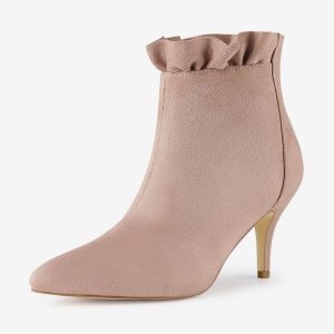 Pointed Toe Stiletto Heel Ruffle Ankle Boots Dust Pink/10 - Allegra K catalog