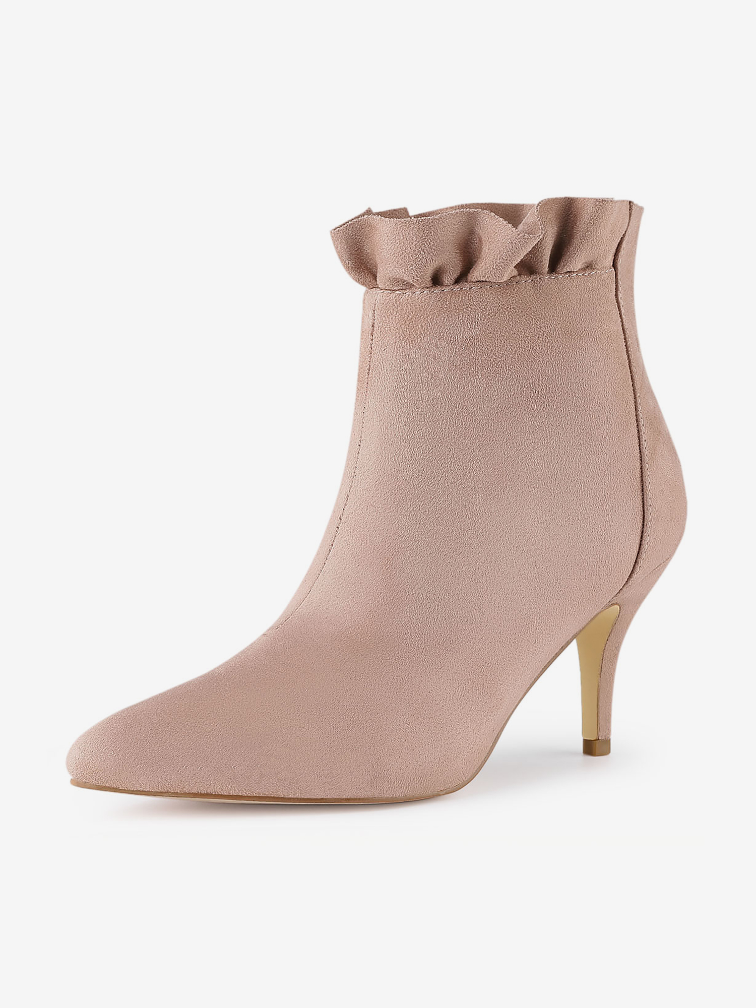 Pointed Toe Stiletto Heel Ruffle Ankle Boots Dust Pink/10 - Allegra K catalog