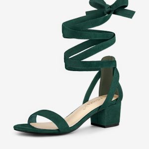 Open Toe Block Heel Lace Up Ankle Strap Sandals Green/8 - Allegra K catalog