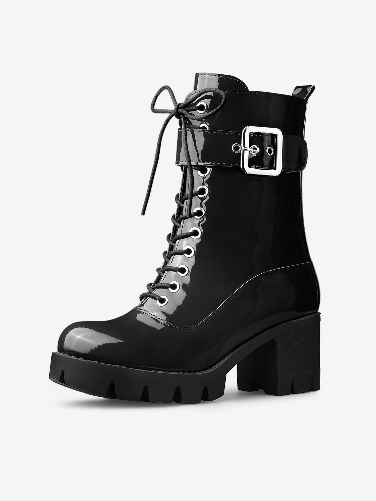 Zip Platform Chunky Heel Combat Boots Black/9.5 - Allegra K catalog