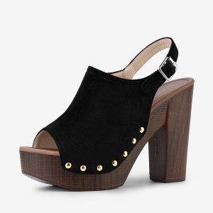 Open Toe Slingback Platform Chunky Heel Sandals Black/10 - Allegra K catalog