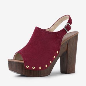 Open Toe Slingback Platform Chunky Heel Sandals Burgundy/10 - Allegra K catalog