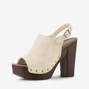 Open Toe Slingback Platform Chunky Heel Sandals Beige/7 - Allegra K catalog