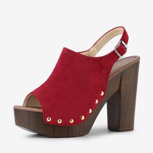 Open Toe Slingback Platform Chunky Heel Sandals Red/10 - Allegra K catalog