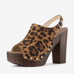 Open Toe Slingback Platform Chunky Heel Sandals Leopard/6.5 - Allegra K catalog