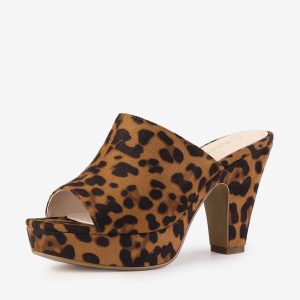 Faux Suede Open Toe Platform Chunky Heel Slide Sandals Leopard/6 - Allegra K catalog