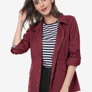 Drawstring Waist Flap Pocket Lightweight Utility Safari Jacket Burgundy/M - Allegra K catalog