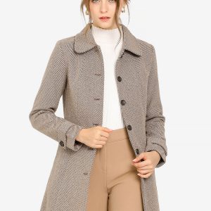 Peter Pan Collar Single Breasted Overcoat Winter Pea Coat Brown/XS - Allegra K catalog