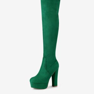 Faux Suede Platform Block Heel Over Knee High Boots Green/8.5 - Allegra K catalog