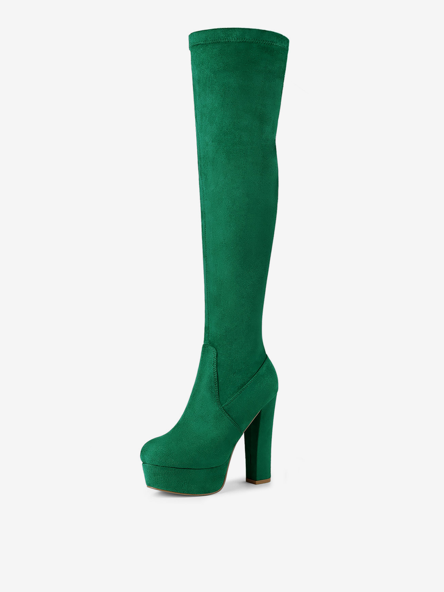 Faux Suede Platform Block Heel Over Knee High Boots Green/8.5 - Allegra K catalog