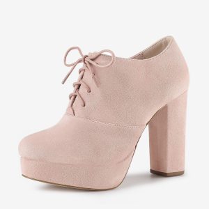 Platform Chunky Heel Lace Up Leopard Print Booties Dusty Pink/11 - Allegra K catalog
