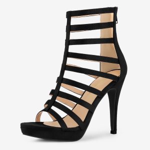 Platform Strappy Gladiator Stiletto Heel Sandals Black/7.5 - Allegra K catalog