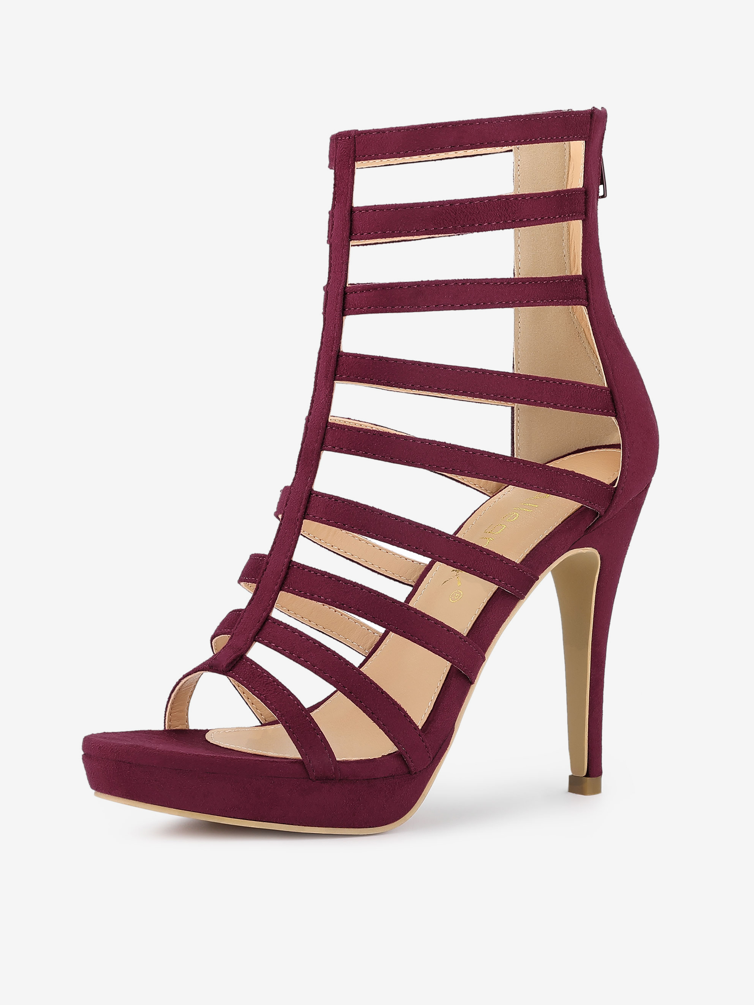 Platform Strappy Gladiator Stiletto Heel Sandals Burgundy/7 - Allegra K catalog