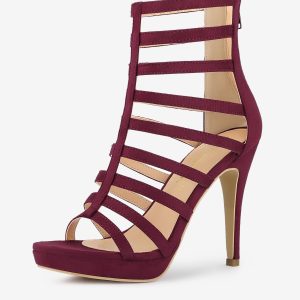 Platform Strappy Gladiator Stiletto Heel Sandals Burgundy/9 - Allegra K catalog