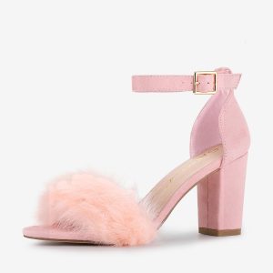 Faux Fur Ankle Strap Block Heel Sandals Pink/6 - Allegra K catalog
