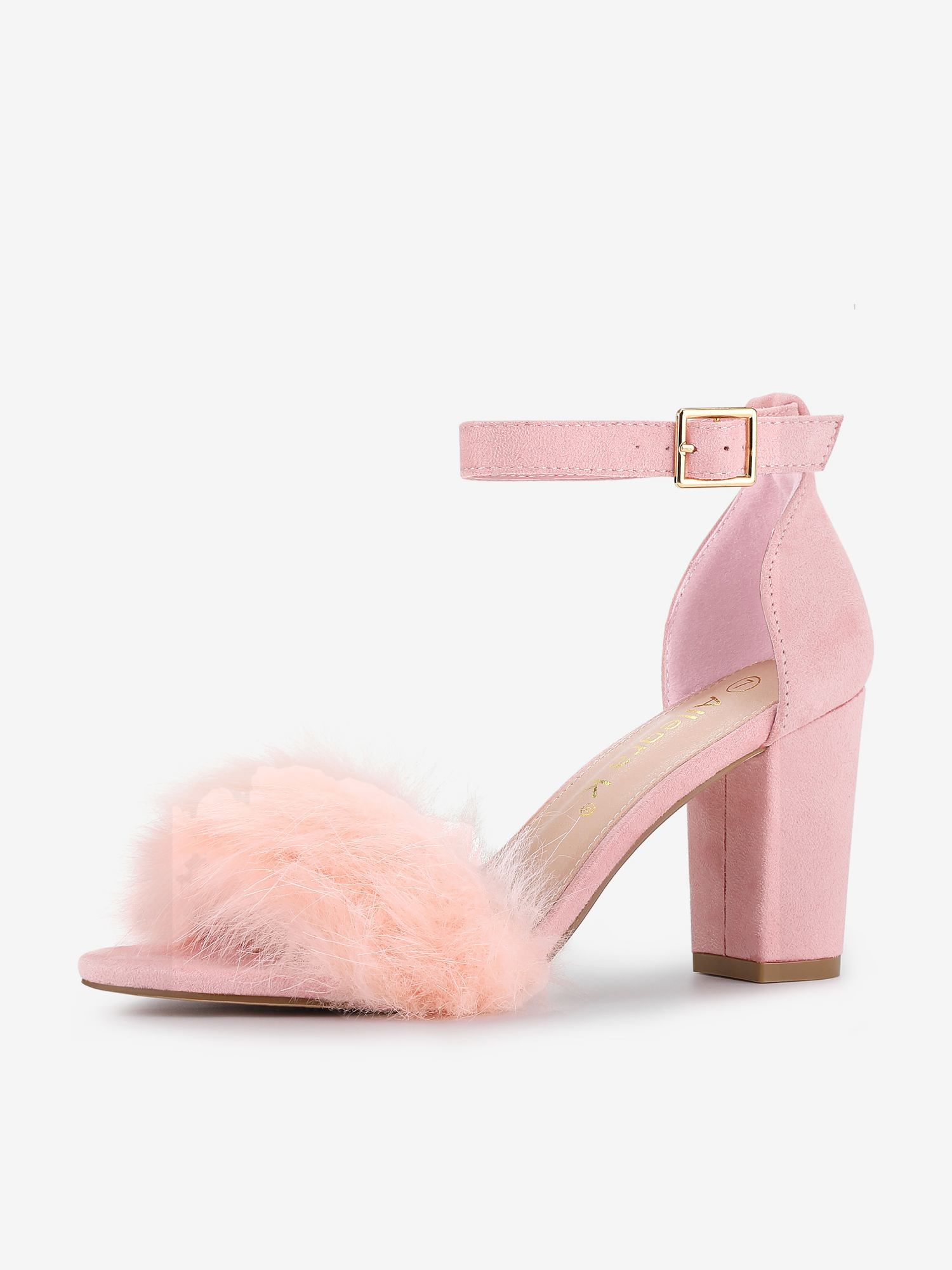 Faux Fur Ankle Strap Block Heel Sandals Pink/10 - Allegra K catalog