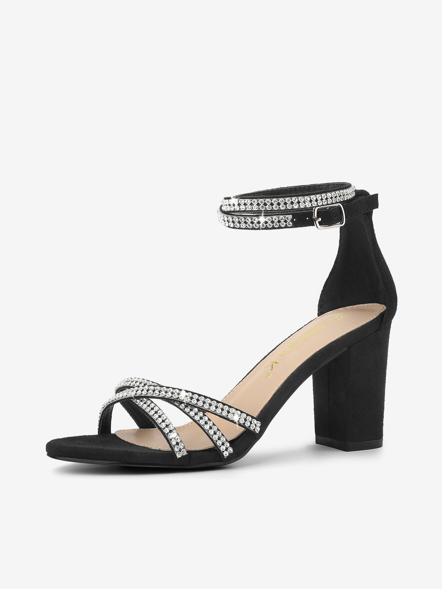 Rhinestones Strappy Chunky Heel Sandals Black/10 - Allegra K catalog