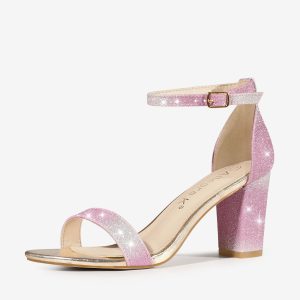 Colorful Gradient Glitter Chunky Heel Ankle Strap Sandals Pink/7 - Allegra K catalog