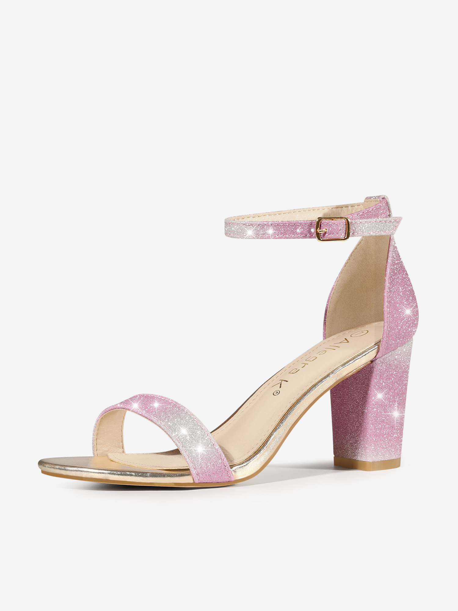 Colorful Gradient Glitter Chunky Heel Ankle Strap Sandals Pink/8.5 - Allegra K catalog