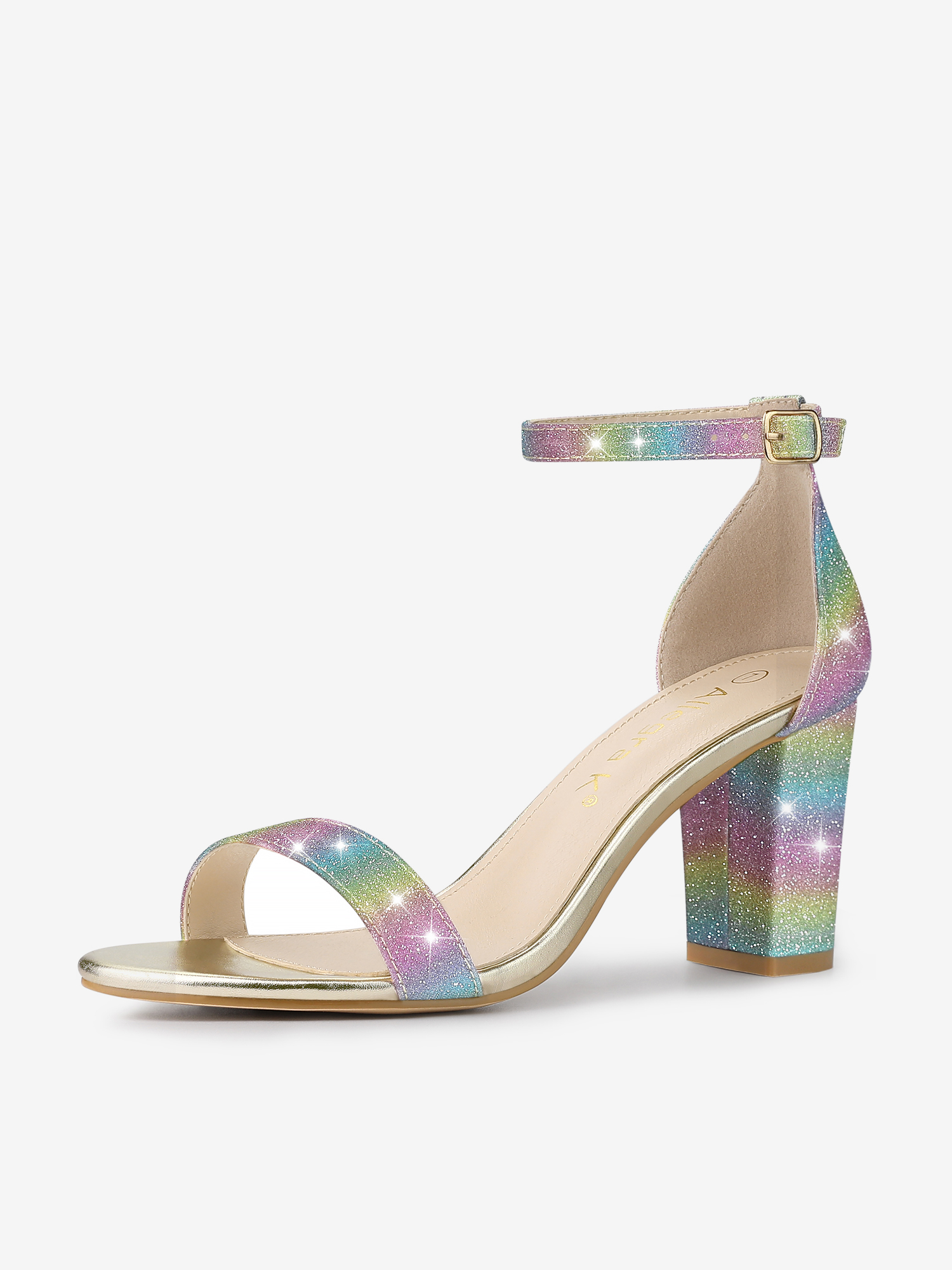 Colorful Gradient Glitter Chunky Heel Ankle Strap Sandals Multi/6 - Allegra K catalog