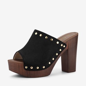 Open Toe Platform Block Heel Slides Sandals Black/8 - Allegra K catalog