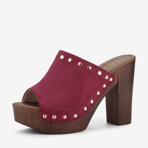 Open Toe Platform Block Heel Slides Sandals Burgundy/9.5 - Allegra K catalog
