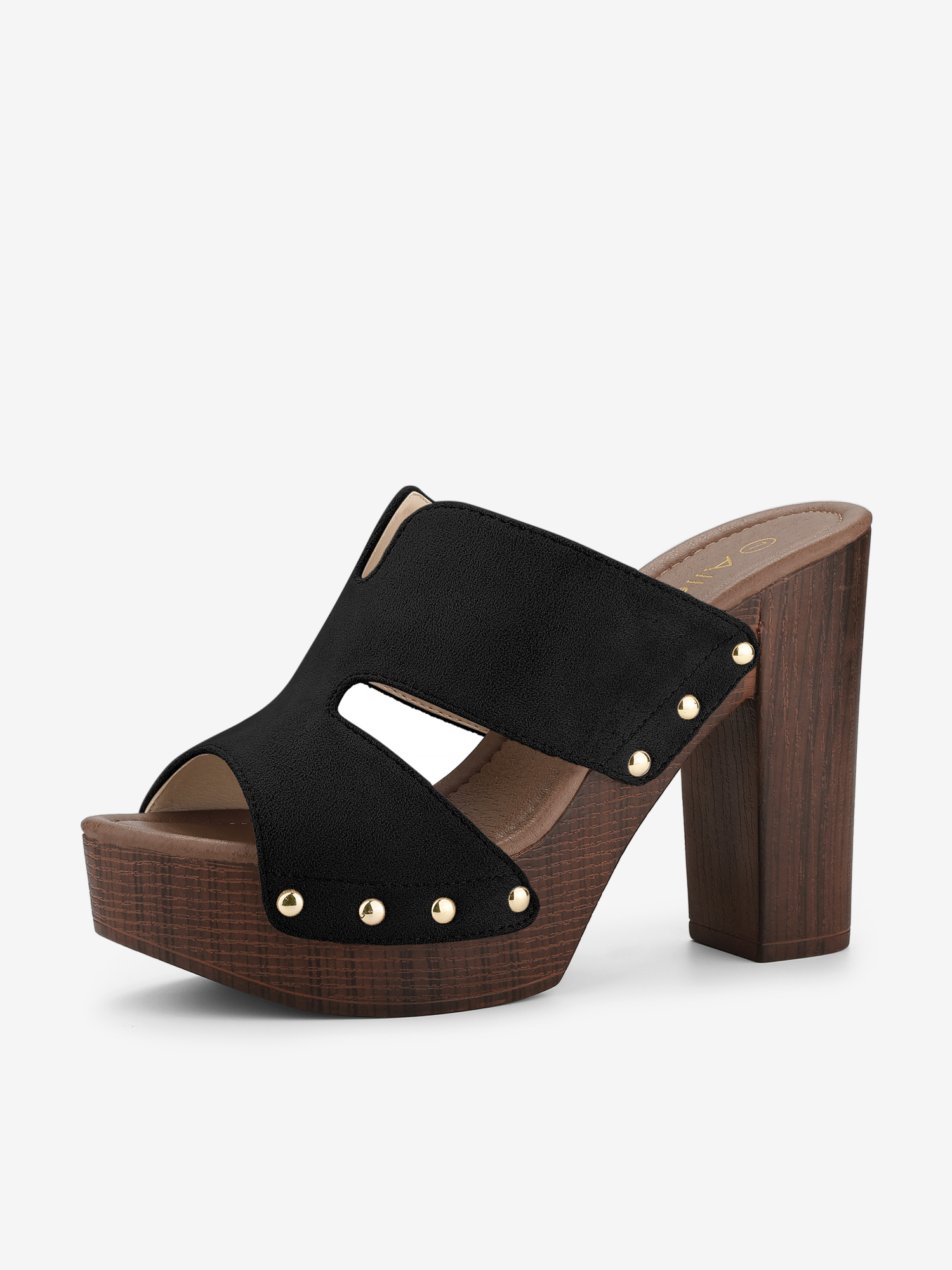 Faux Suede Platform High Block Heel Slides Sandals Black/7 - Allegra K catalog