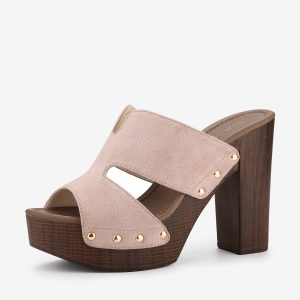 Faux Suede Platform High Block Heel Slides Sandals Pink/5.5 - Allegra K catalog