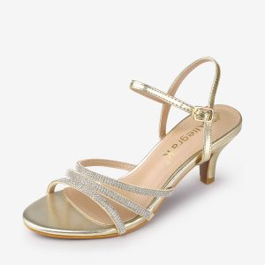 Ankle Strap Rhinestone Round Toe Kitten Heel Sandals Gold/8.5 - Allegra K catalog