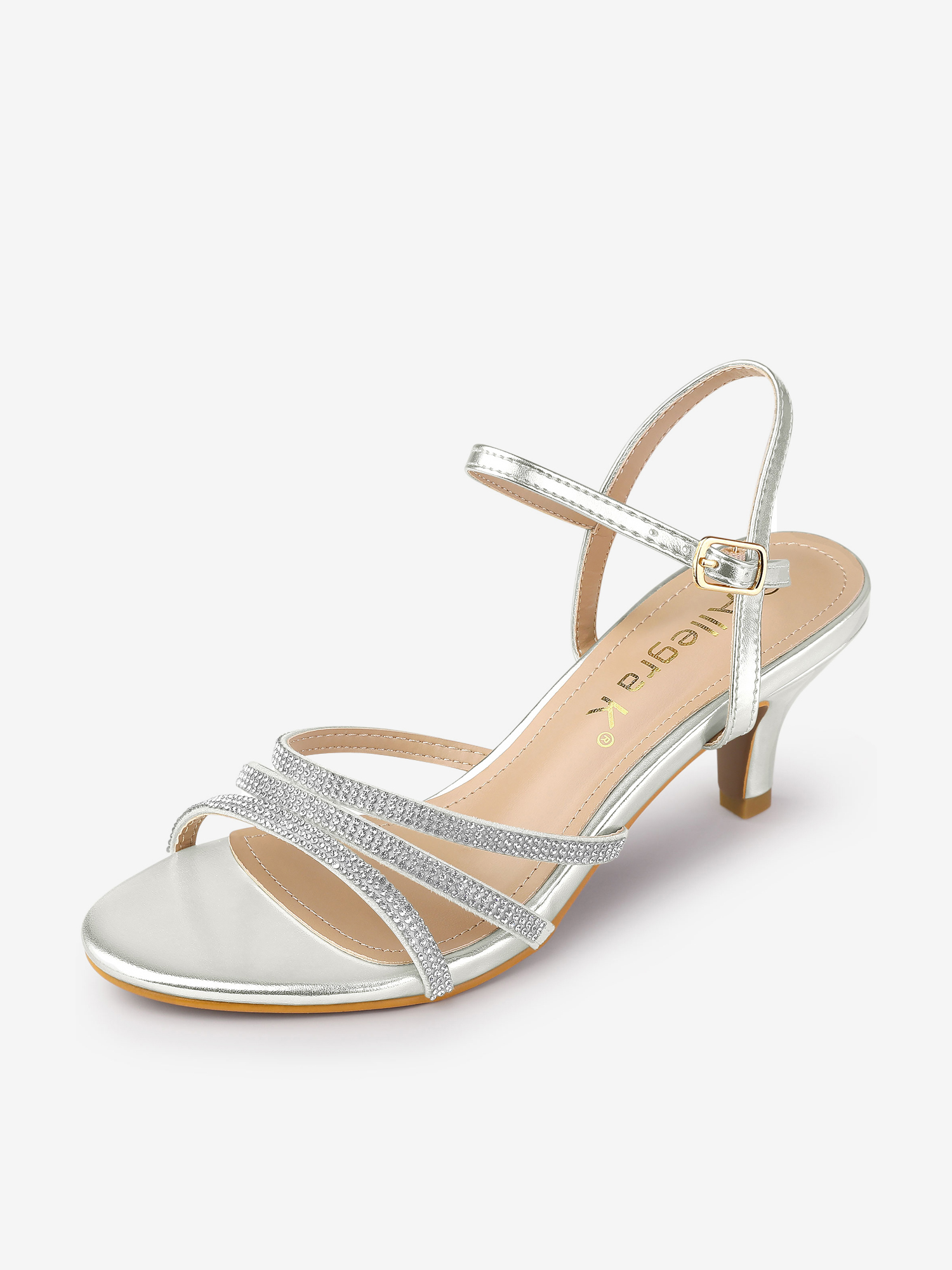 Ankle Strap Rhinestone Round Toe Kitten Heel Sandals Silver/6.5 - Allegra K catalog