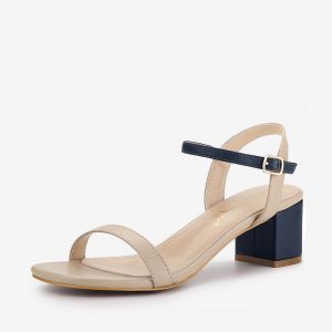 Square Open Toe Slingback Buckle Chunky Heel Sandals Beige/8.5 - Allegra K catalog