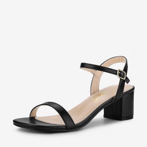 Square Open Toe Slingback Buckle Chunky Heel Sandals Black/9 - Allegra K catalog