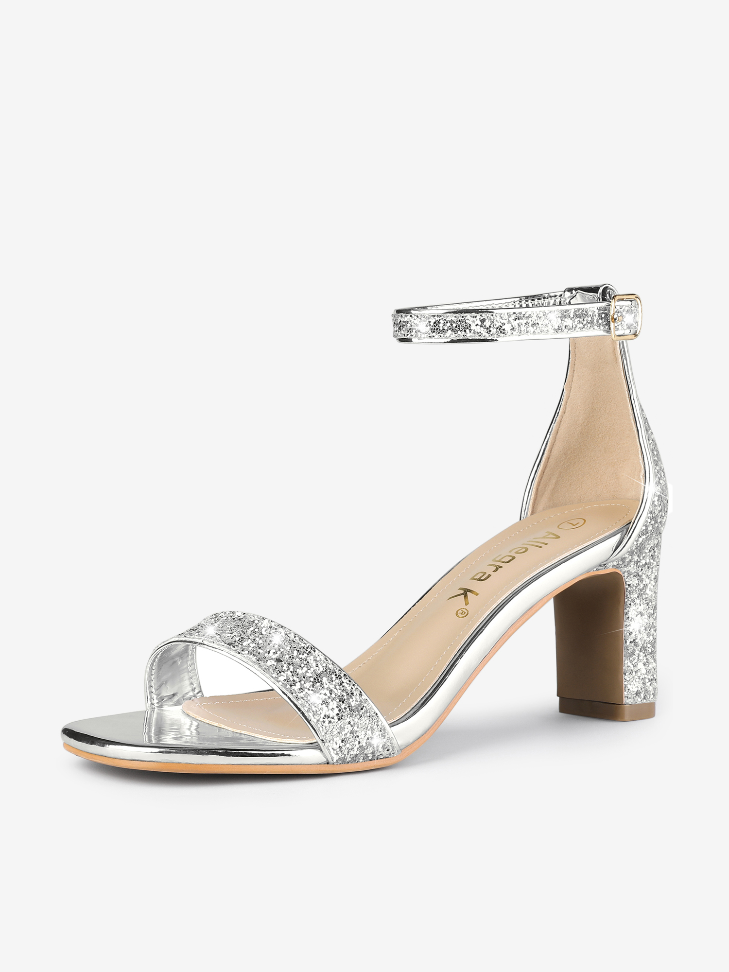Glitter Ankle Strap Chunky Heel Sandal Silver/8.5 - Allegra K catalog