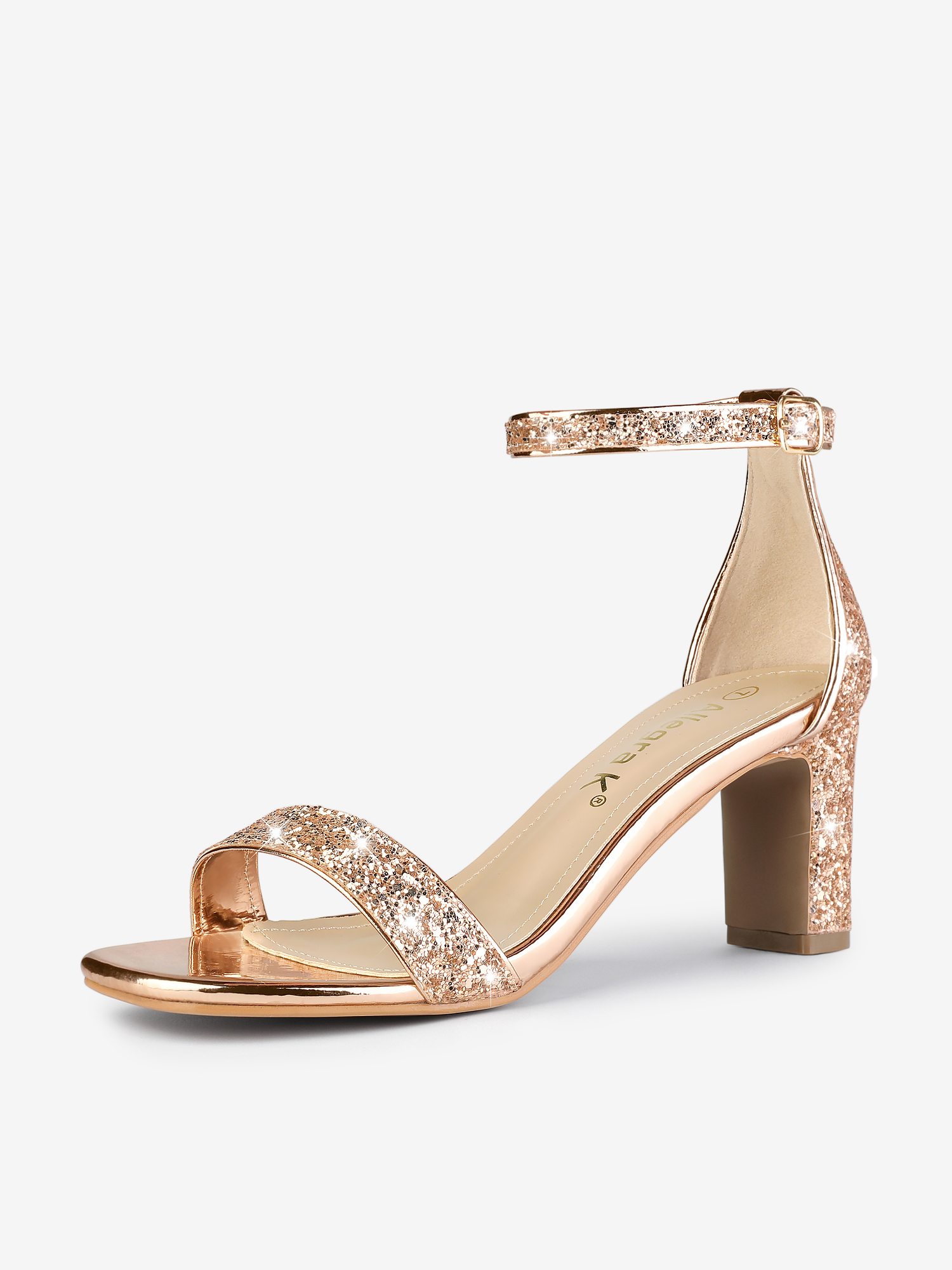 Glitter Ankle Strap Chunky Heel Sandal Rose Gold/9 - Allegra K catalog