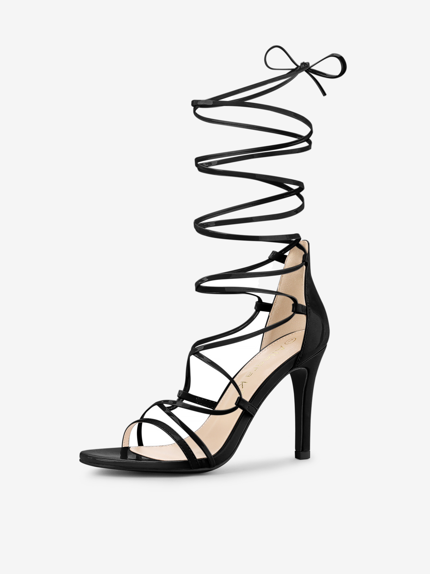 Strappy Straps Lace Up Stiletto Heel Sandals Black/7.5 - Allegra K catalog