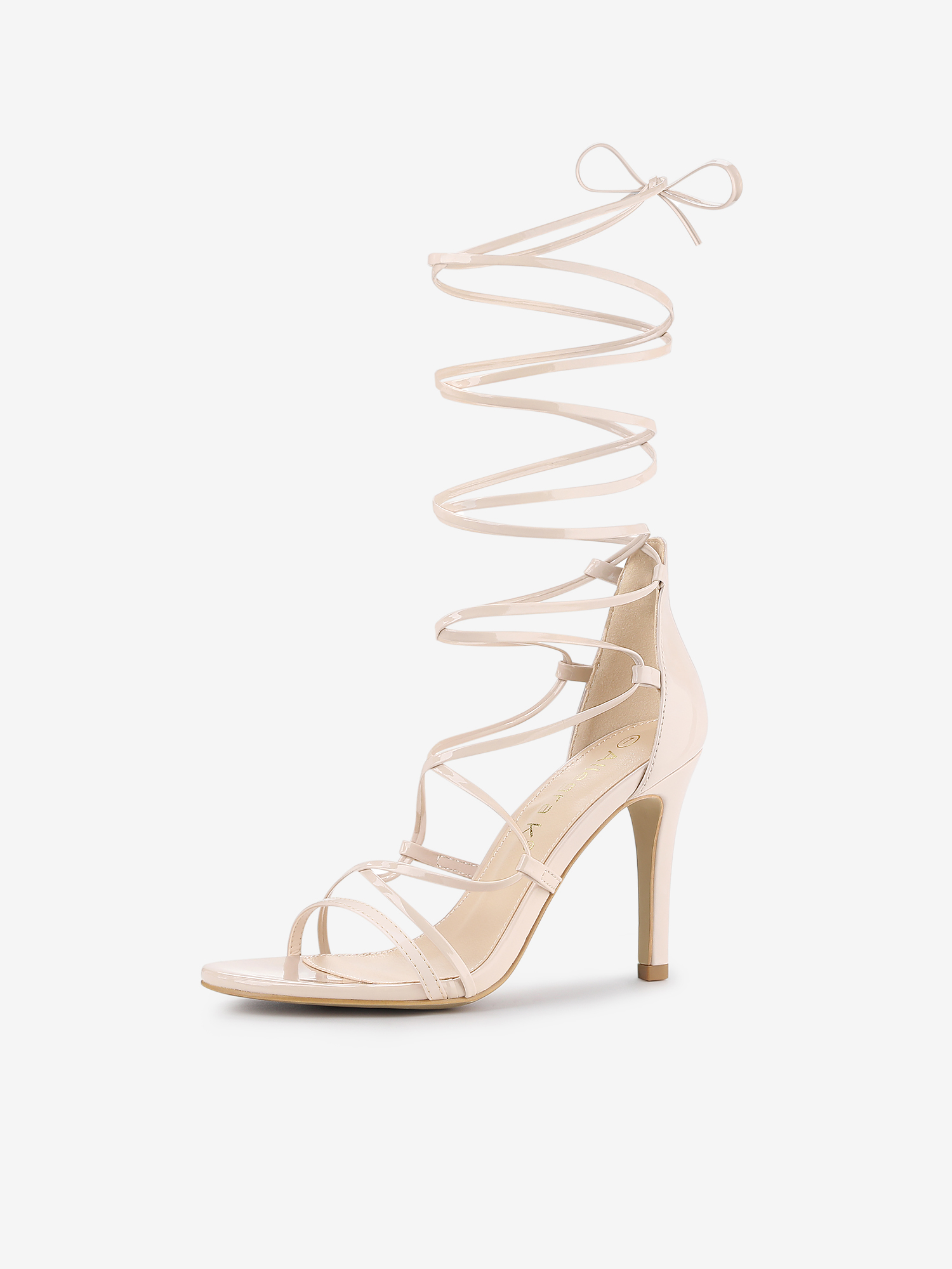 Strappy Straps Lace Up Stiletto Heel Sandals Beige/7.5 - Allegra K catalog