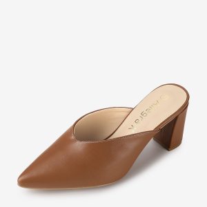 Pointed Toe Chunky Heel Slides Mules Brown/10 - Allegra K catalog