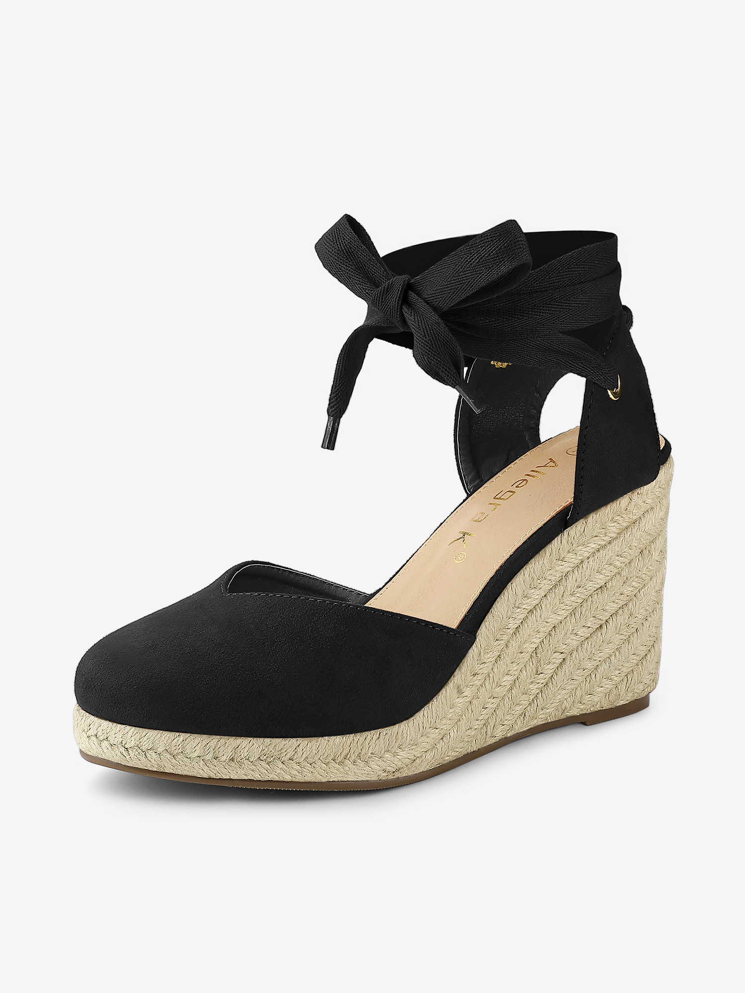 Closed Toe Espadrilles Wedges Tie Up Wedge Sandals Black/7.5 - Allegra K catalog