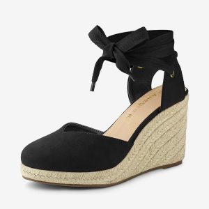 Closed Toe Espadrilles Wedges Tie Up Wedge Sandals Black/9 - Allegra K catalog