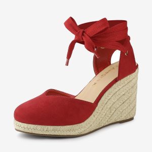 Closed Toe Espadrilles Wedges Tie Up Wedge Sandals Red/7 - Allegra K catalog