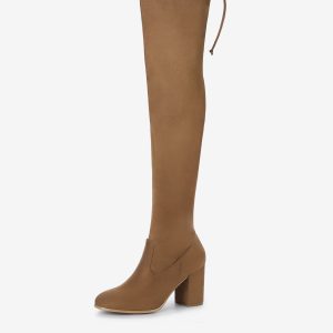 Round Toe Chunky Heel Over the Knee High Boots Brown/8 - Allegra K catalog