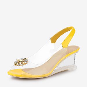 Clear Slingback Wedges Rhinestone Transparent Peep Toe Heel Yellow/6 - Allegra K catalog