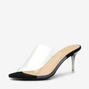 Clear Strap Open Toe Slip On Stiletto Heel Slide Sandals Black/7 - Allegra K catalog