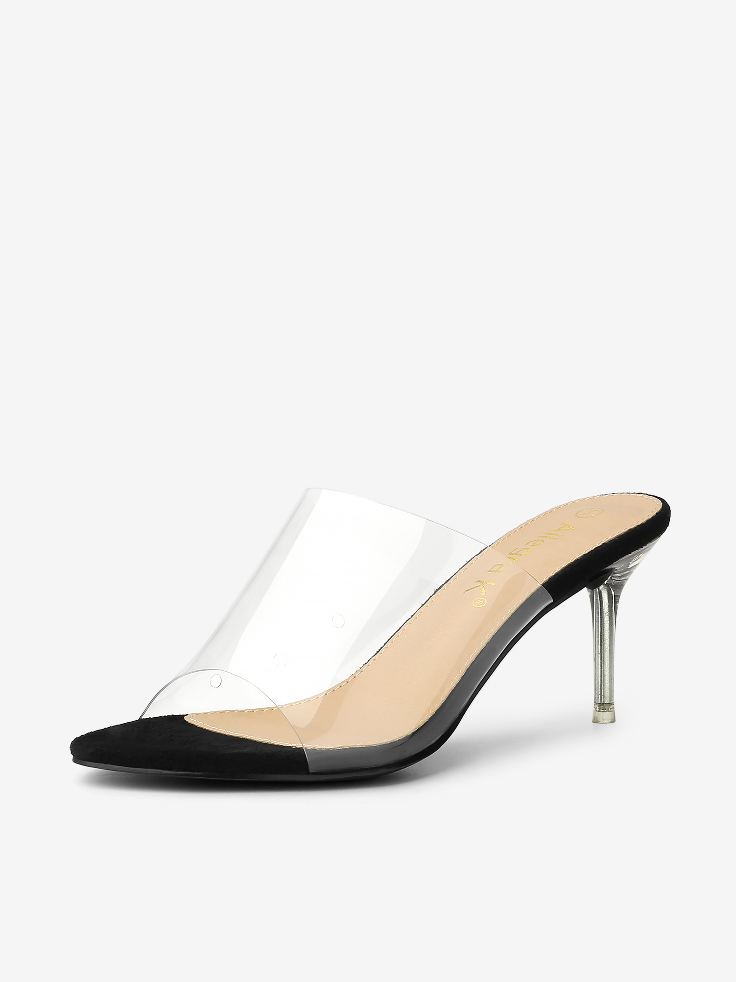 Clear Strap Open Toe Slip On Stiletto Heel Slide Sandals Black/8 - Allegra K catalog