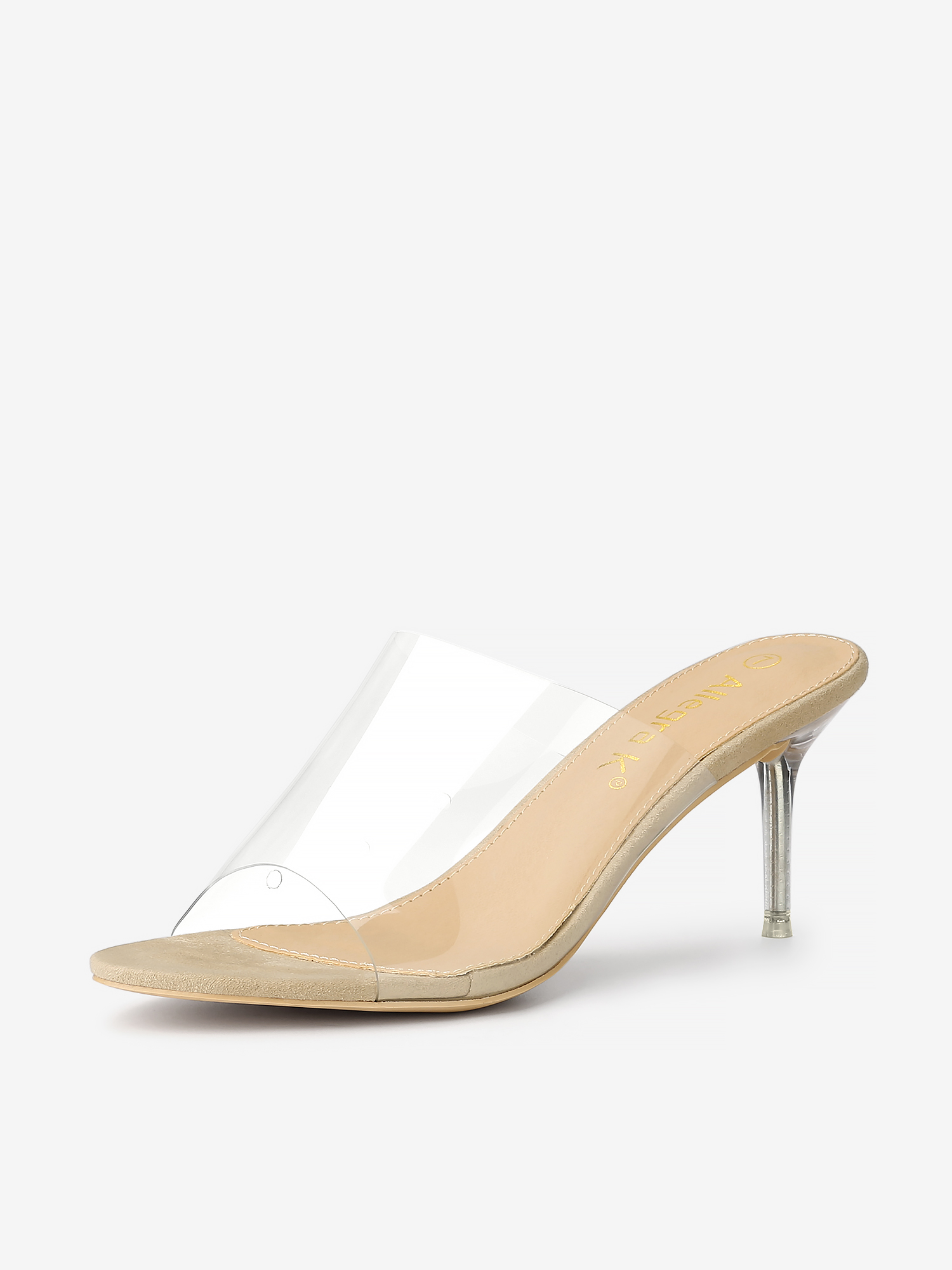 Clear Strap Open Toe Slip On Stiletto Heel Slide Sandals Beige/10 - Allegra K catalog
