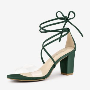 Open Toe Lace Up Clear Strap Block Heel Sandals Green/6 - Allegra K catalog